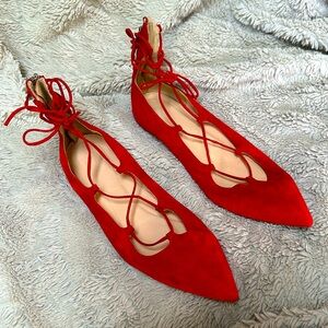 J. Crew red suede lace-up flats